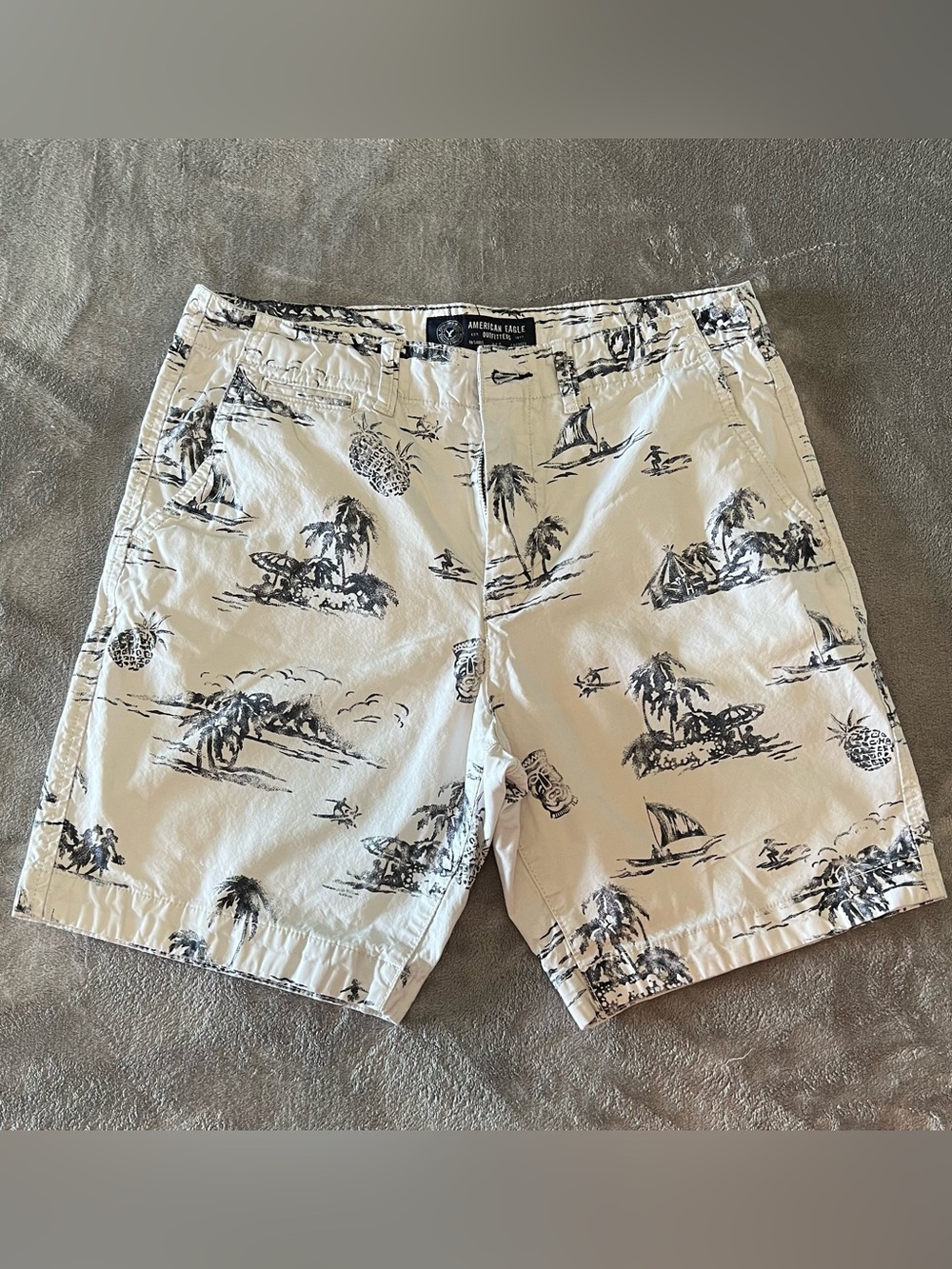 American Eagle Outfitters White Shorts with Black Print